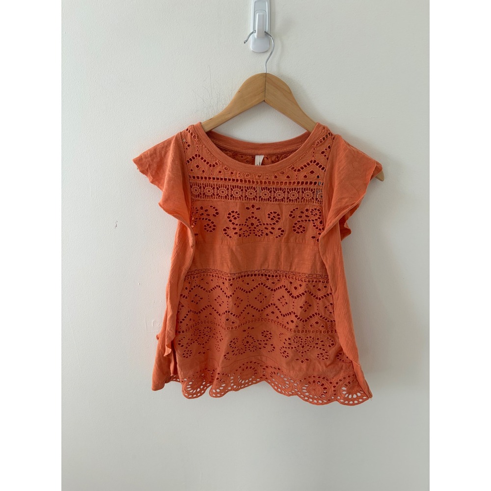 Anthropologie Orange Eyelet Flutter Sleeve Lace Top SP